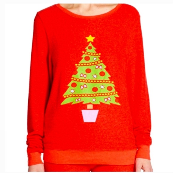Wildfox Red Christmas Tree Baggy Beach Jumper Size Large - Picture 1 of 13